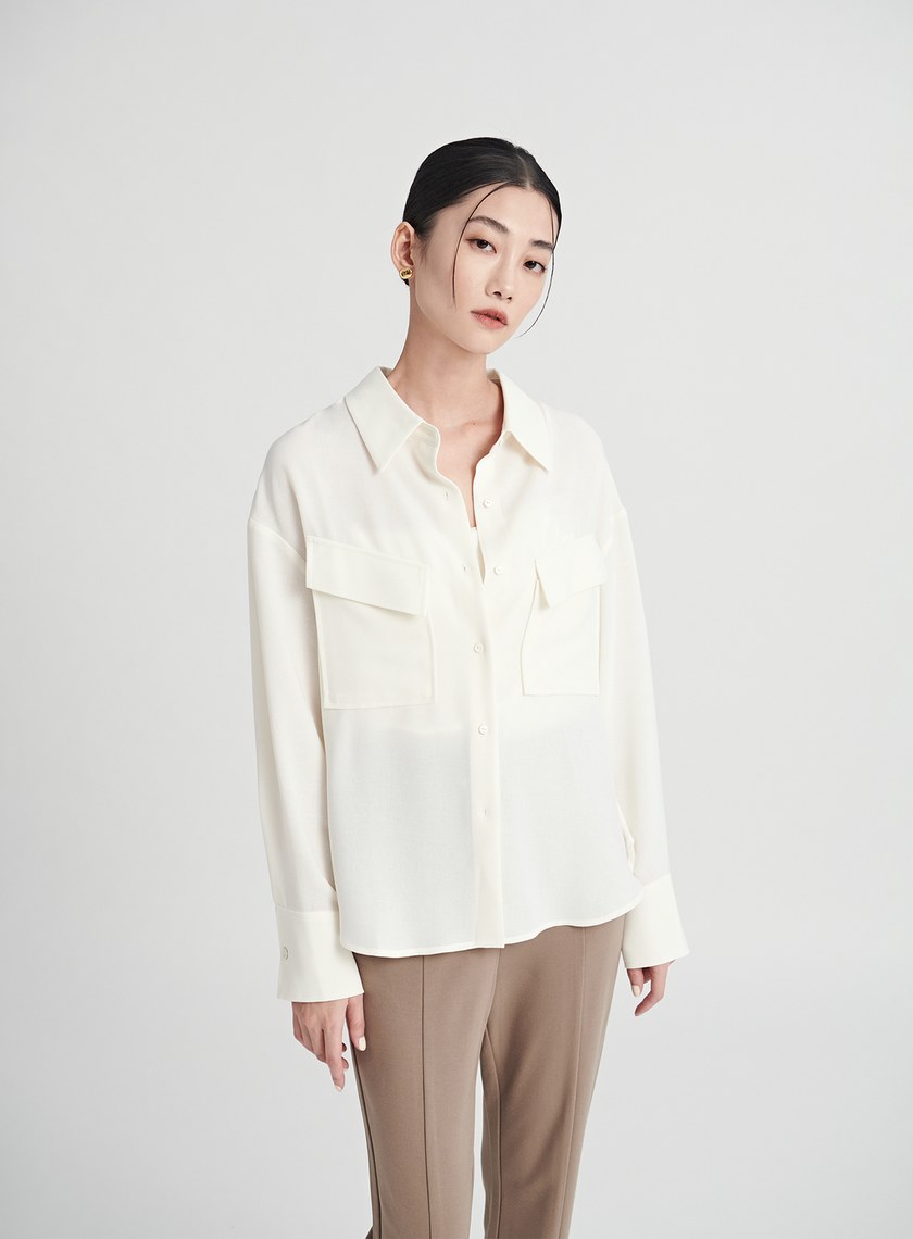 工裝風口袋紋理感雪紡襯衫