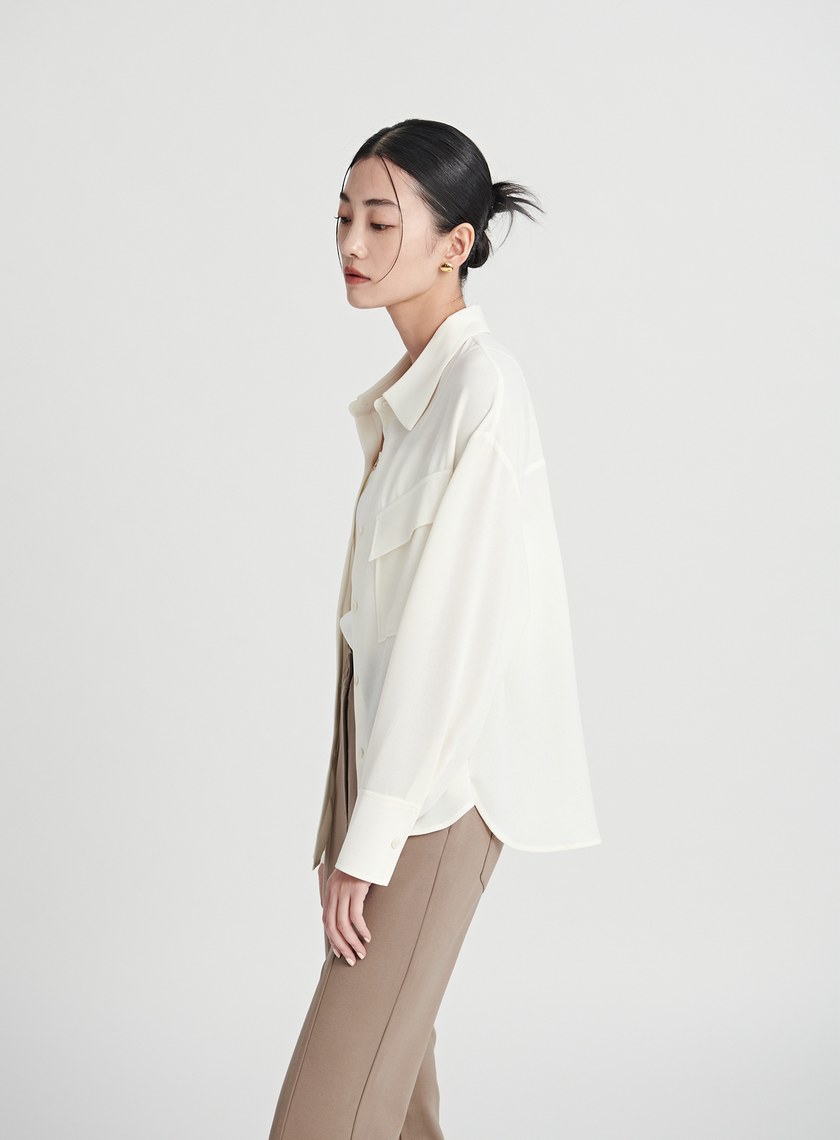 工裝風口袋紋理感雪紡襯衫