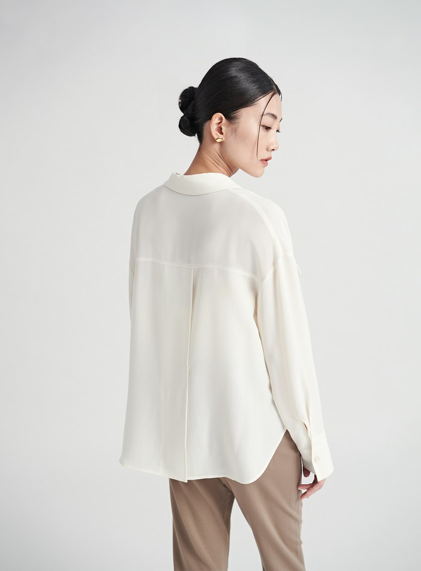 工裝風口袋紋理感雪紡襯衫