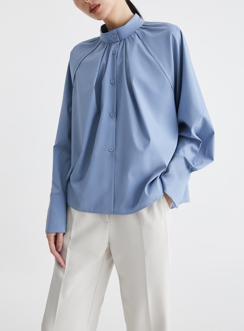 復古優雅皺褶小高領襯衫