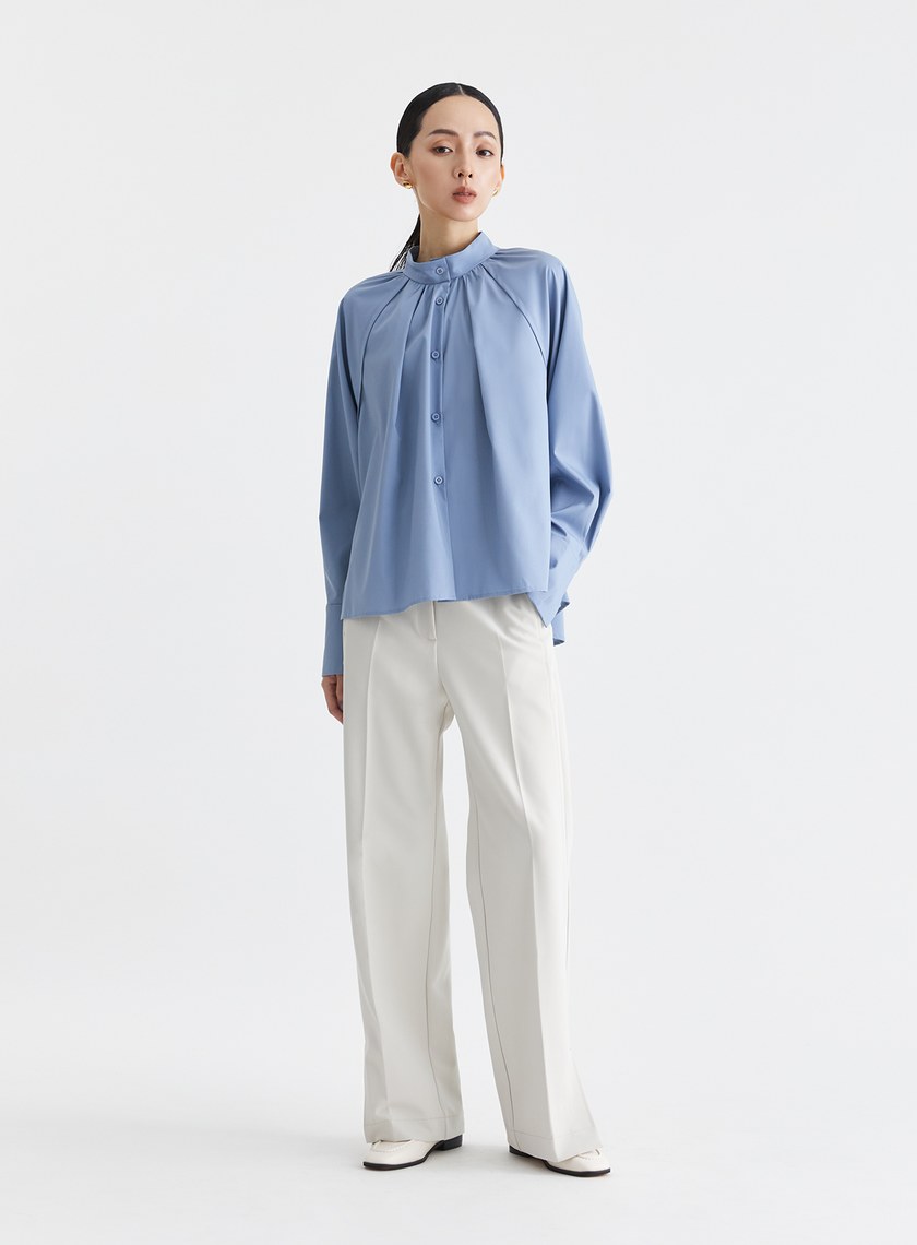 復古優雅皺褶小高領襯衫