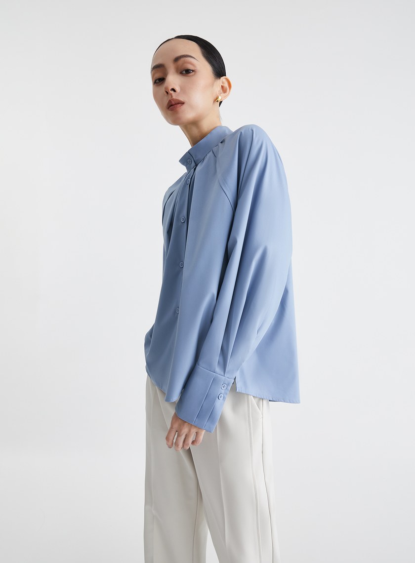 復古優雅皺褶小高領襯衫