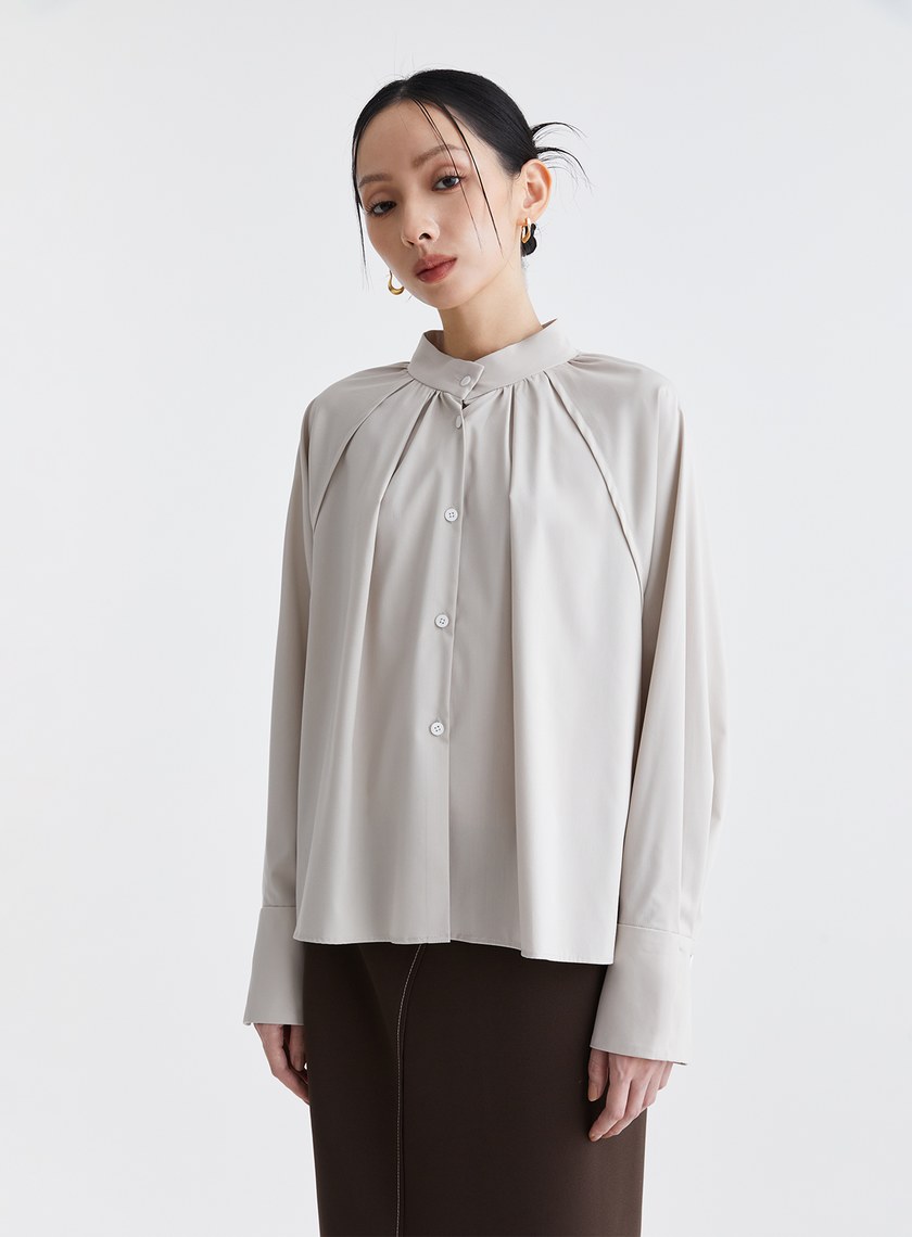 復古優雅皺褶小高領襯衫