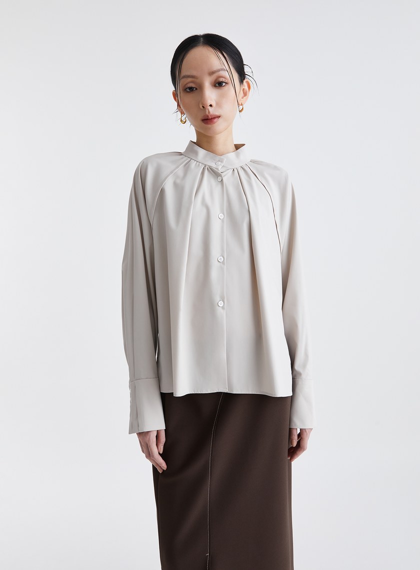 復古優雅皺褶小高領襯衫