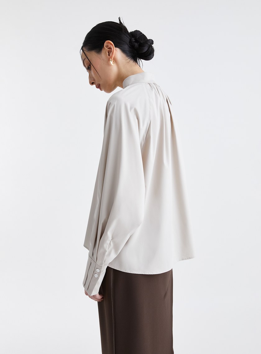 復古優雅皺褶小高領襯衫