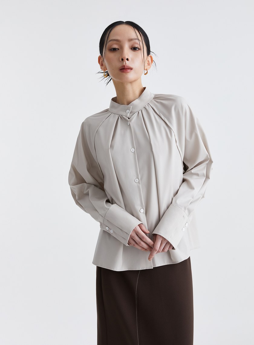 復古優雅皺褶小高領襯衫