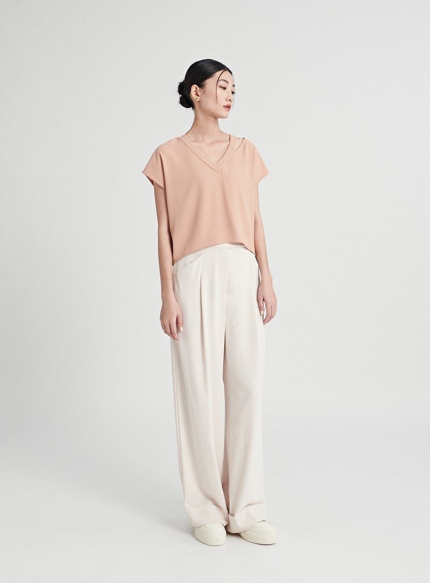 渡假輕盈V領鏤空上衣