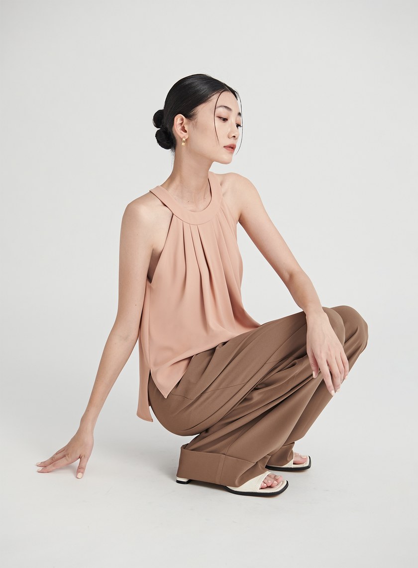 渡假飄逸壓褶削肩 BRA 上衣