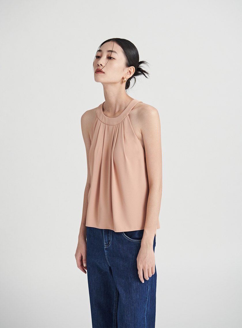 渡假飄逸壓褶削肩 BRA 上衣