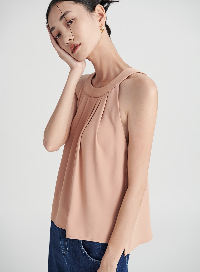 渡假飄逸壓褶削肩 BRA 上衣