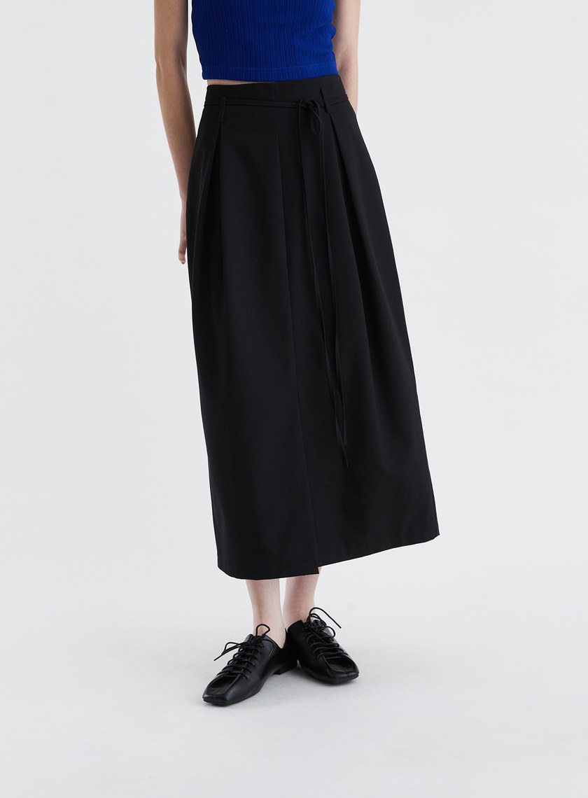 氣質綁帶壓褶直筒長裙