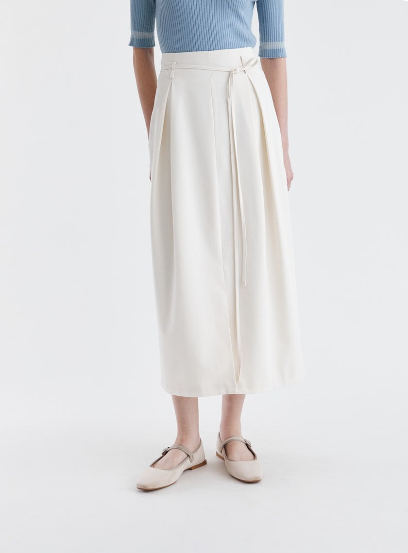 氣質綁帶壓褶直筒長裙