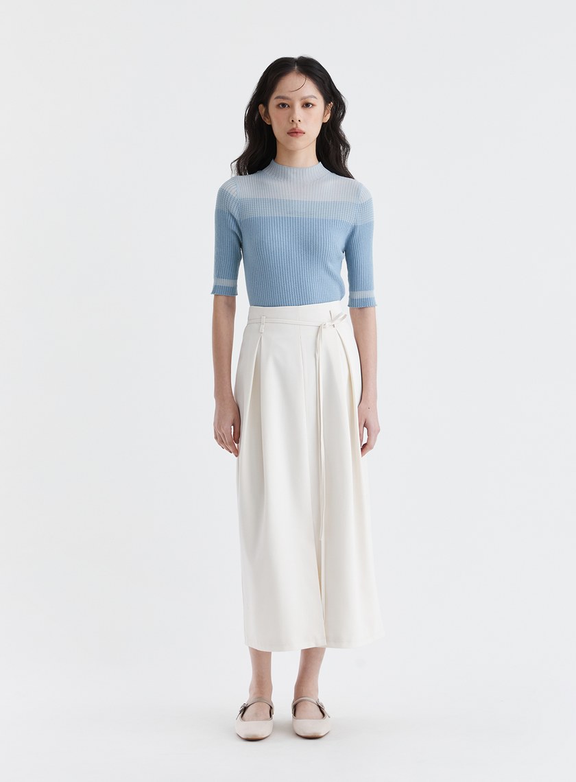 氣質綁帶壓褶直筒長裙