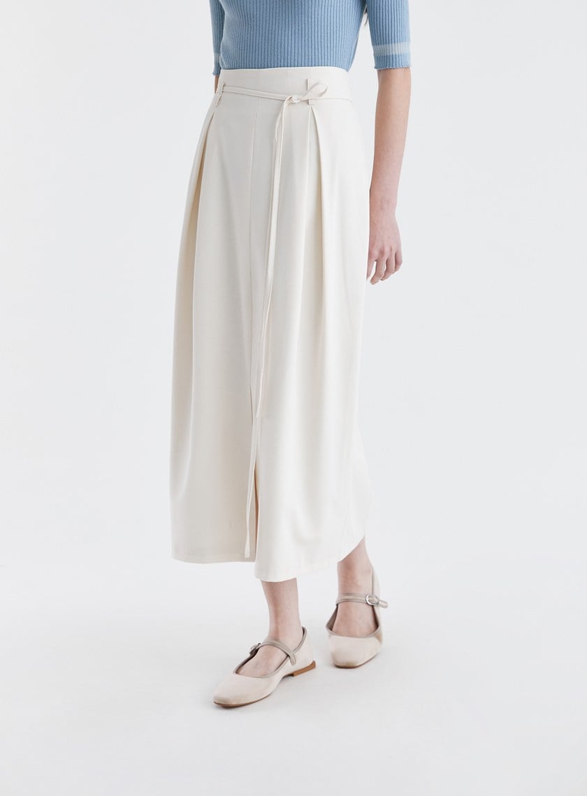 氣質綁帶壓褶直筒長裙