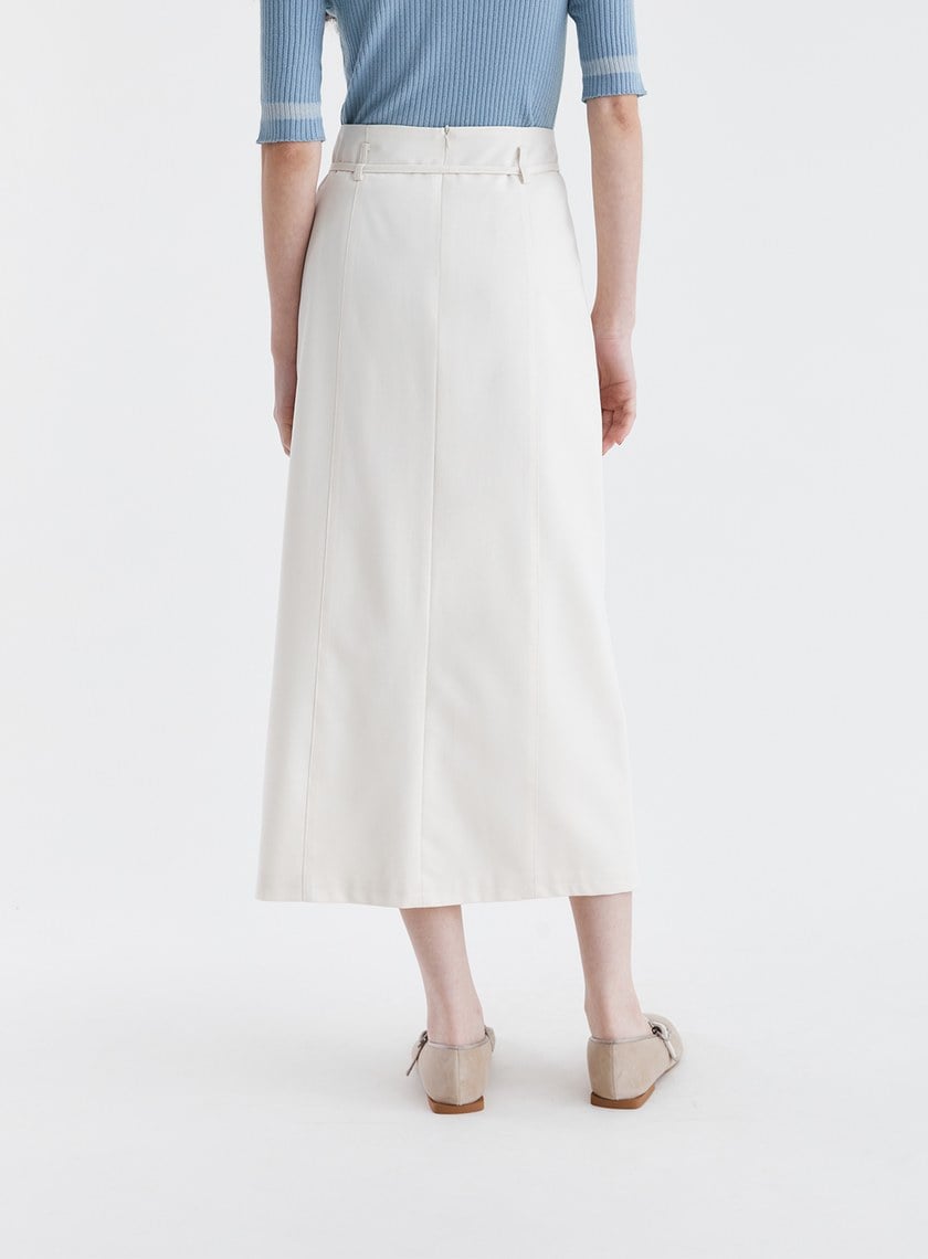 氣質綁帶壓褶直筒長裙