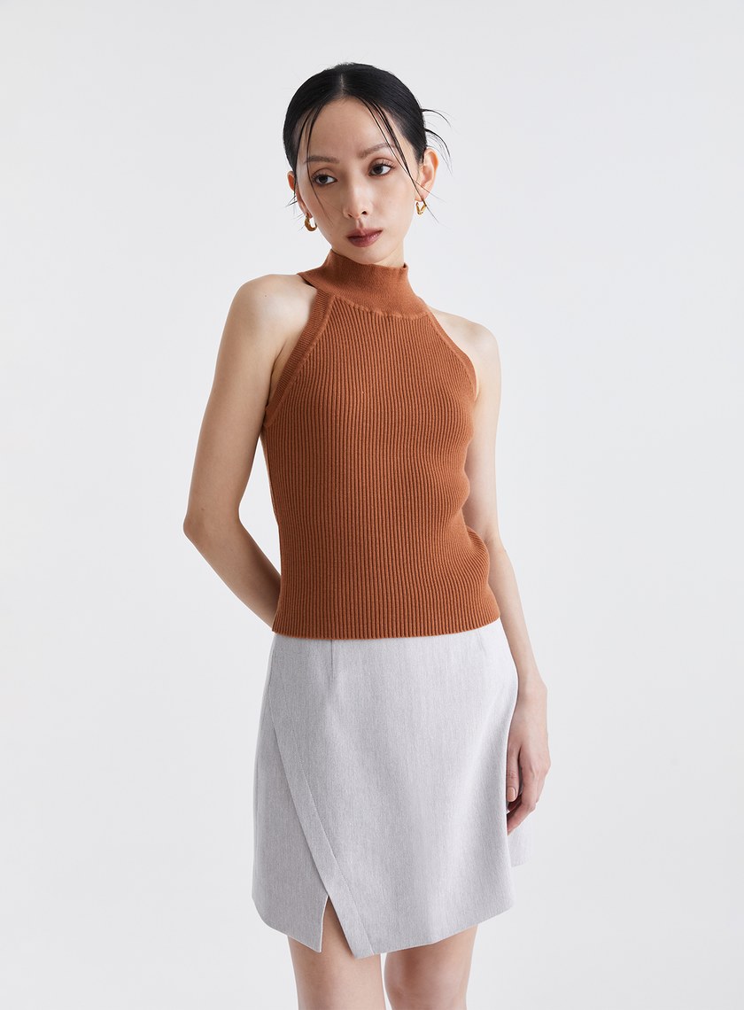 經典復古人字紋開衩短裙