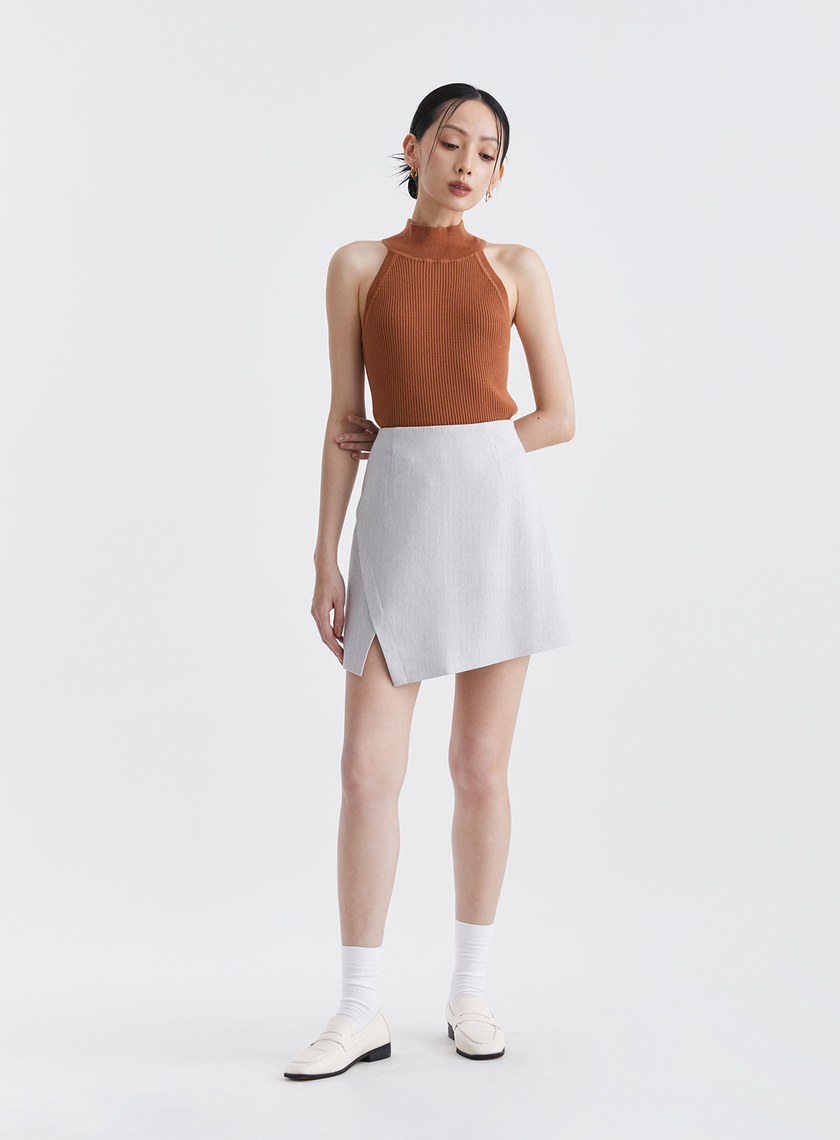 經典復古人字紋開衩短裙