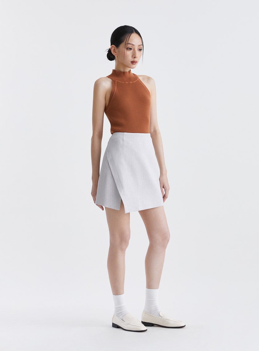 經典復古人字紋開衩短裙