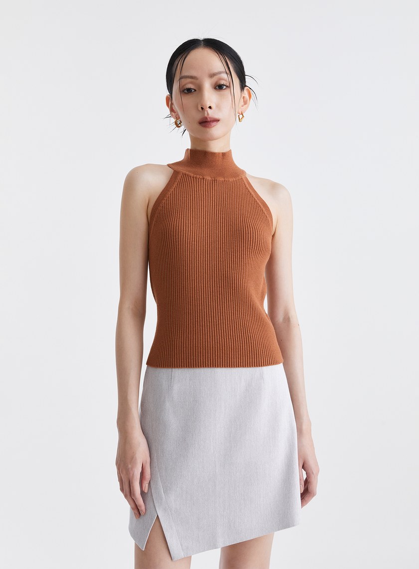 經典復古人字紋開衩短裙