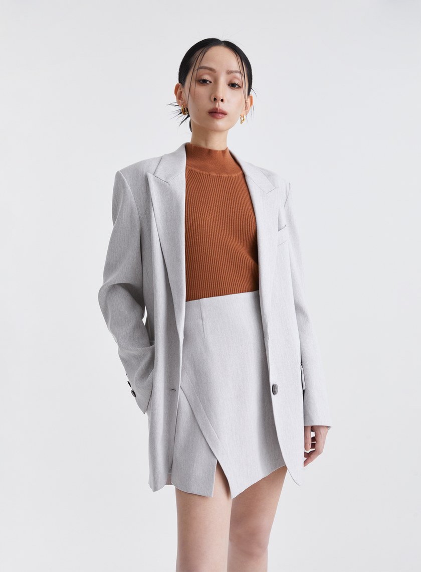 經典復古人字紋開衩短裙