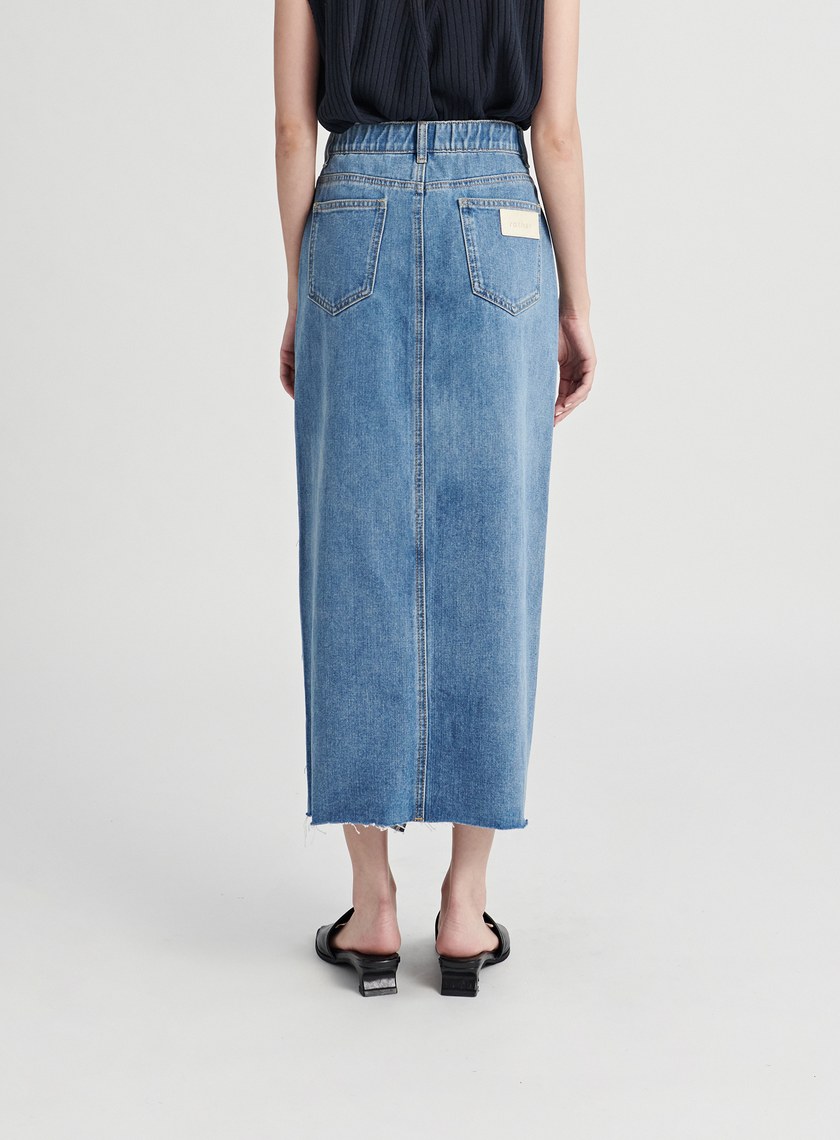 時髦交叉腰頭開衩牛仔裙