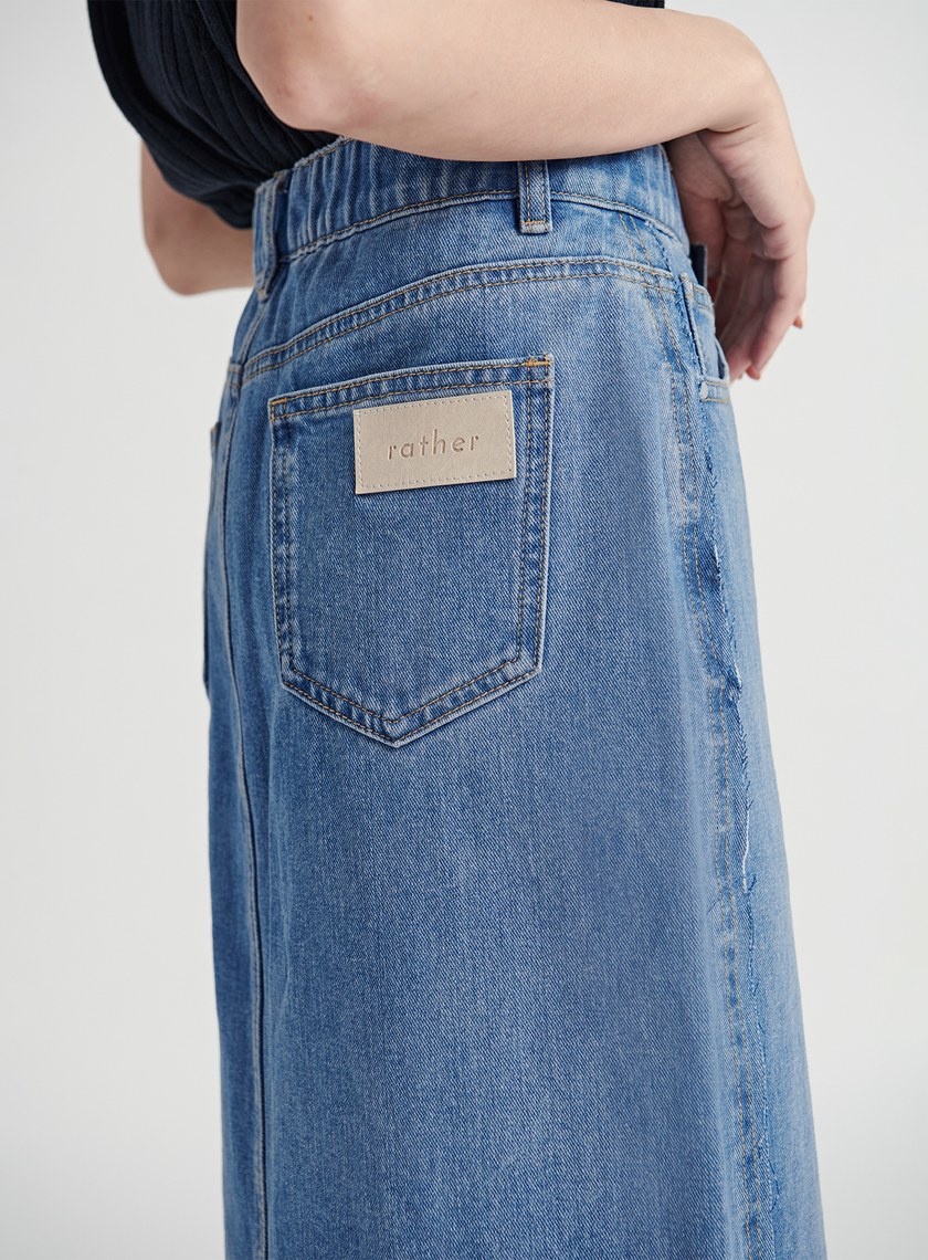 時髦交叉腰頭開衩牛仔裙