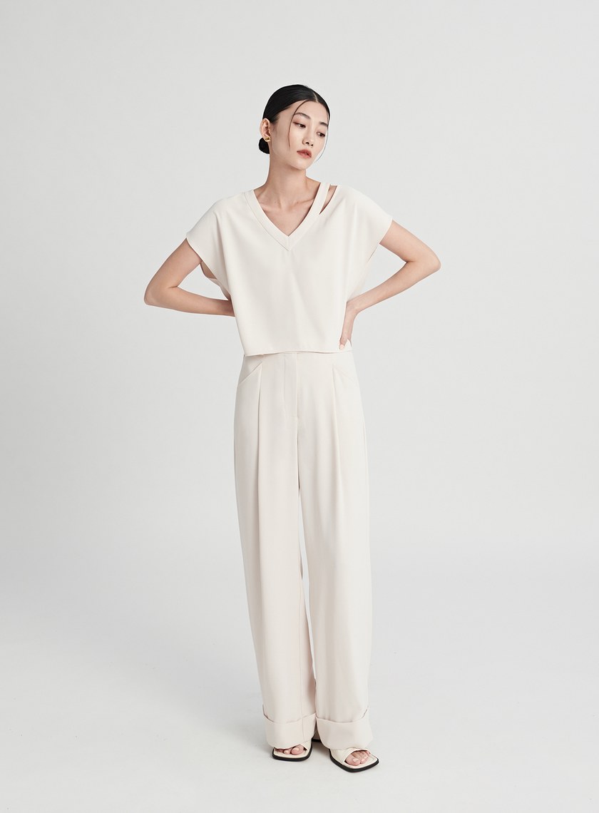 渡假反摺休閒西裝寬褲