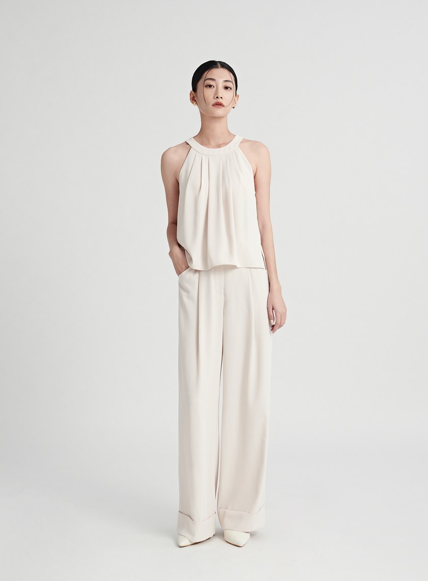 渡假反摺休閒西裝寬褲