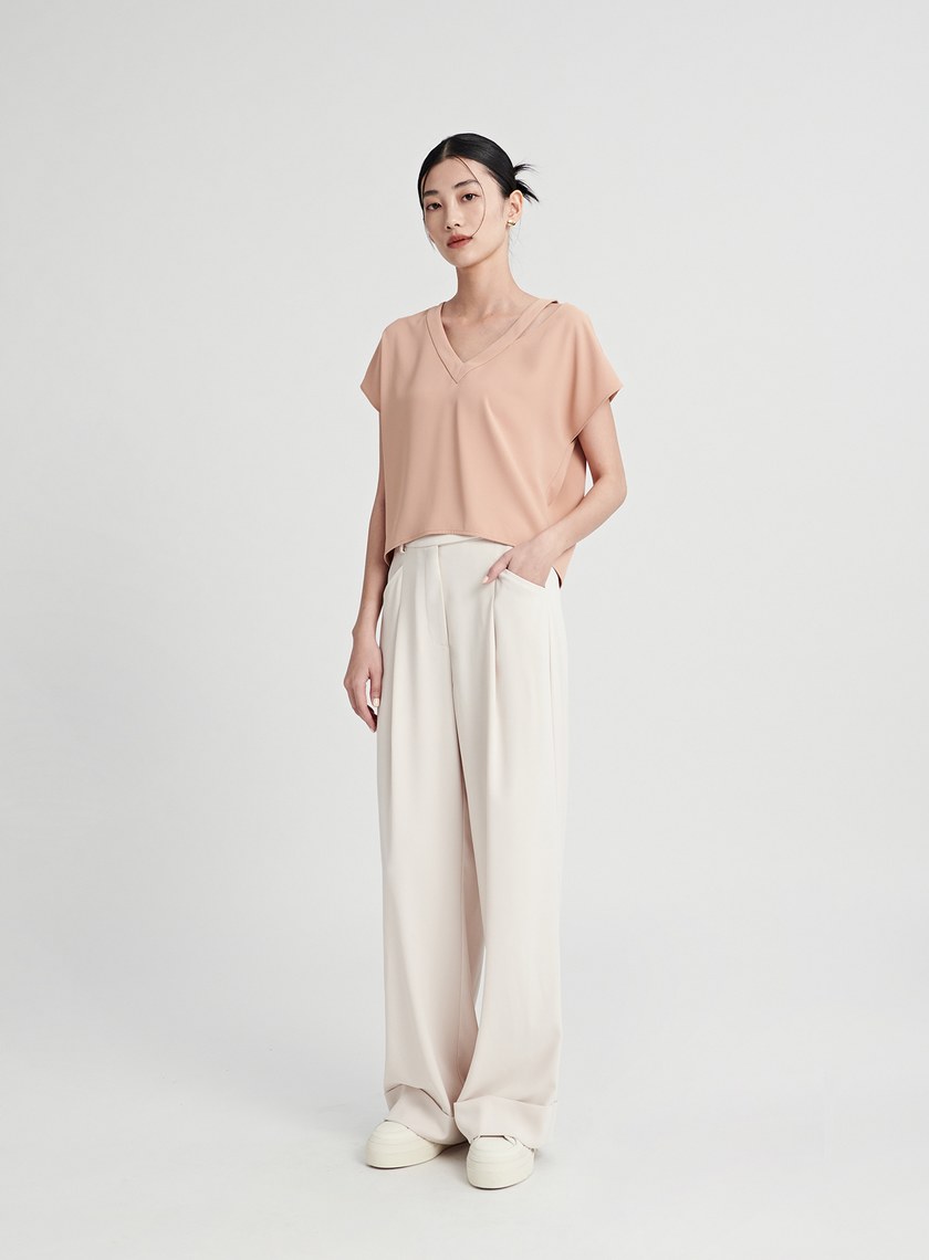 渡假反摺休閒西裝寬褲