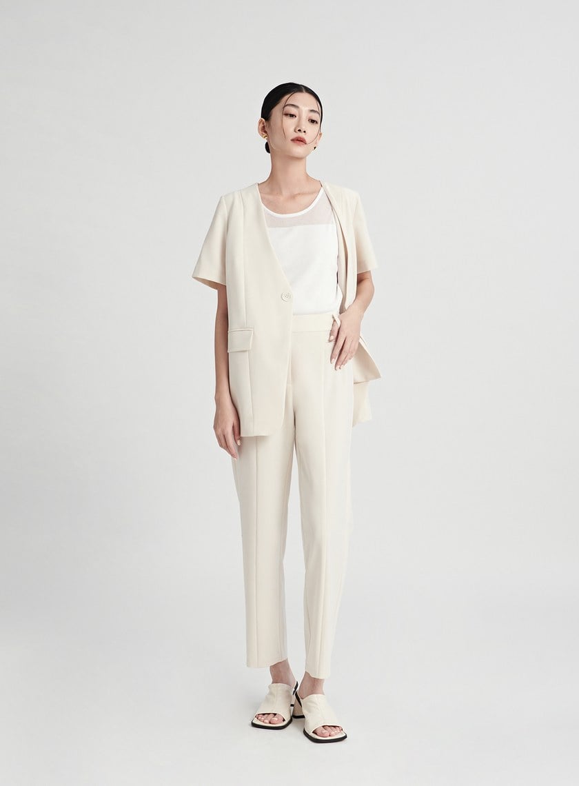 質感不對稱口袋九分西裝褲