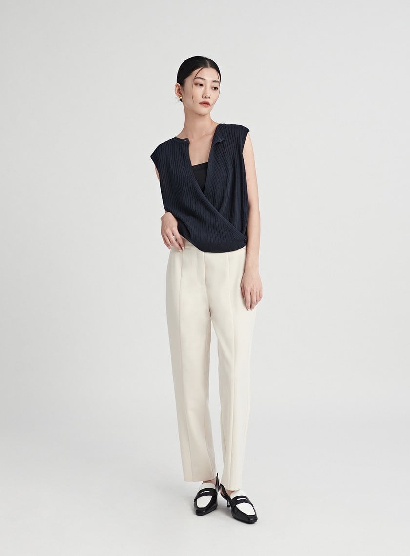 質感不對稱口袋九分西裝褲