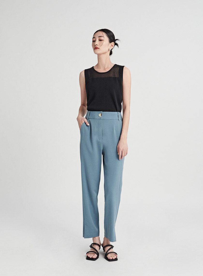 修身開衩直筒九分西裝褲