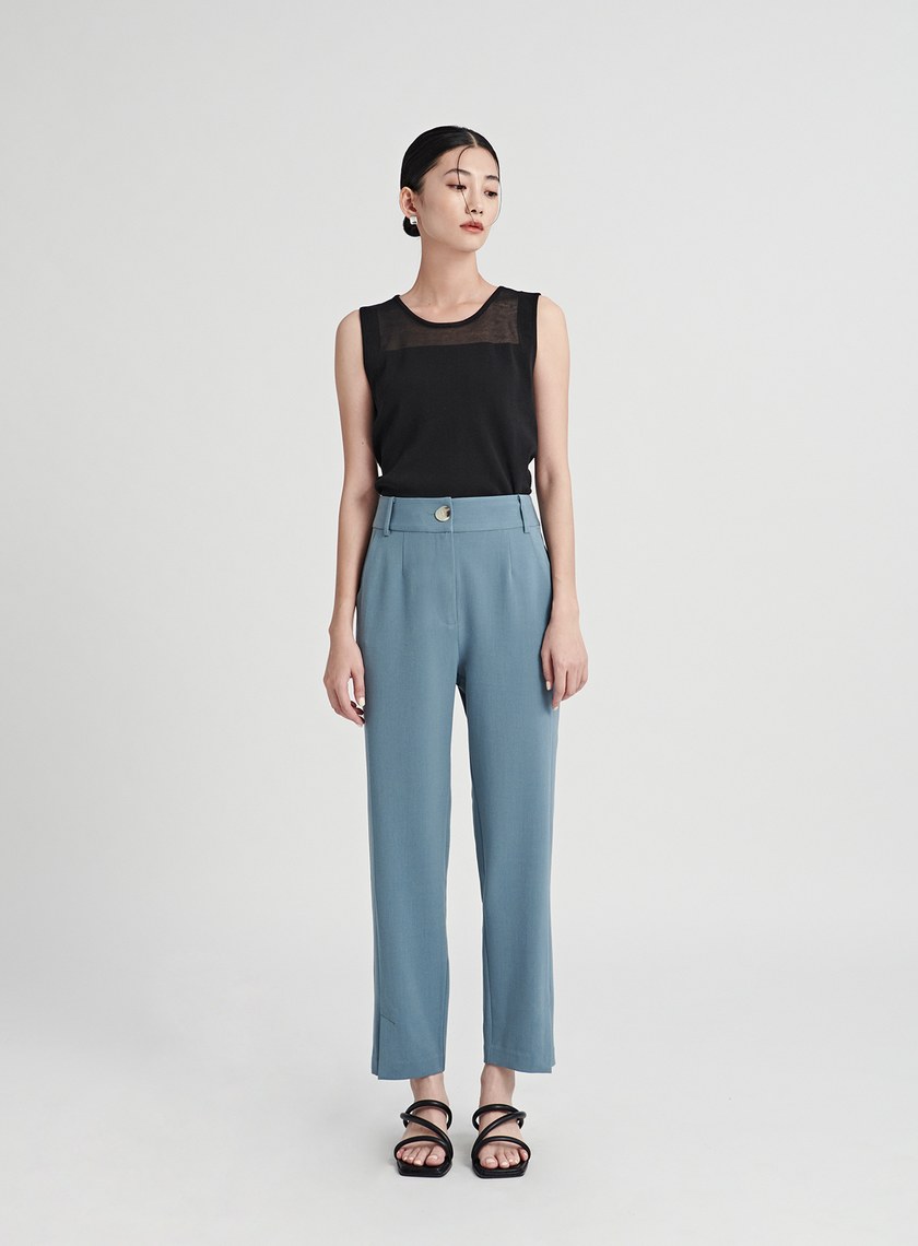 修身開衩直筒九分西裝褲