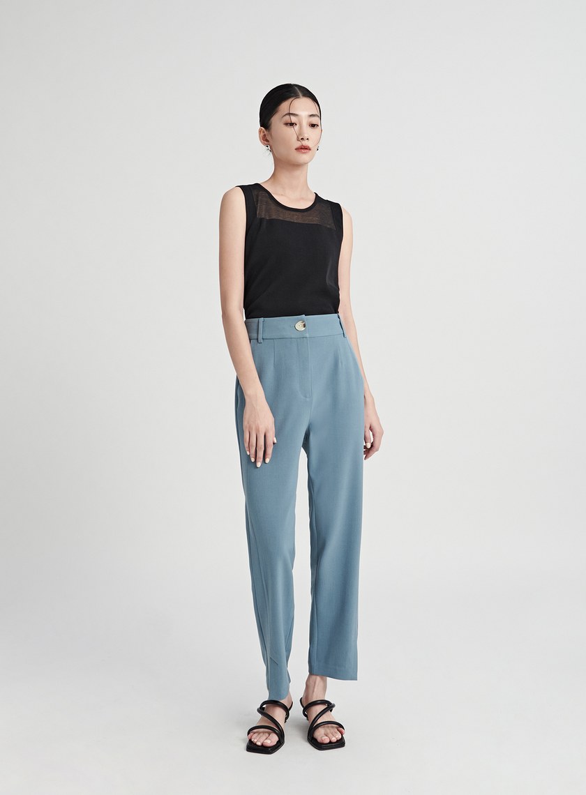 修身開衩直筒九分西裝褲