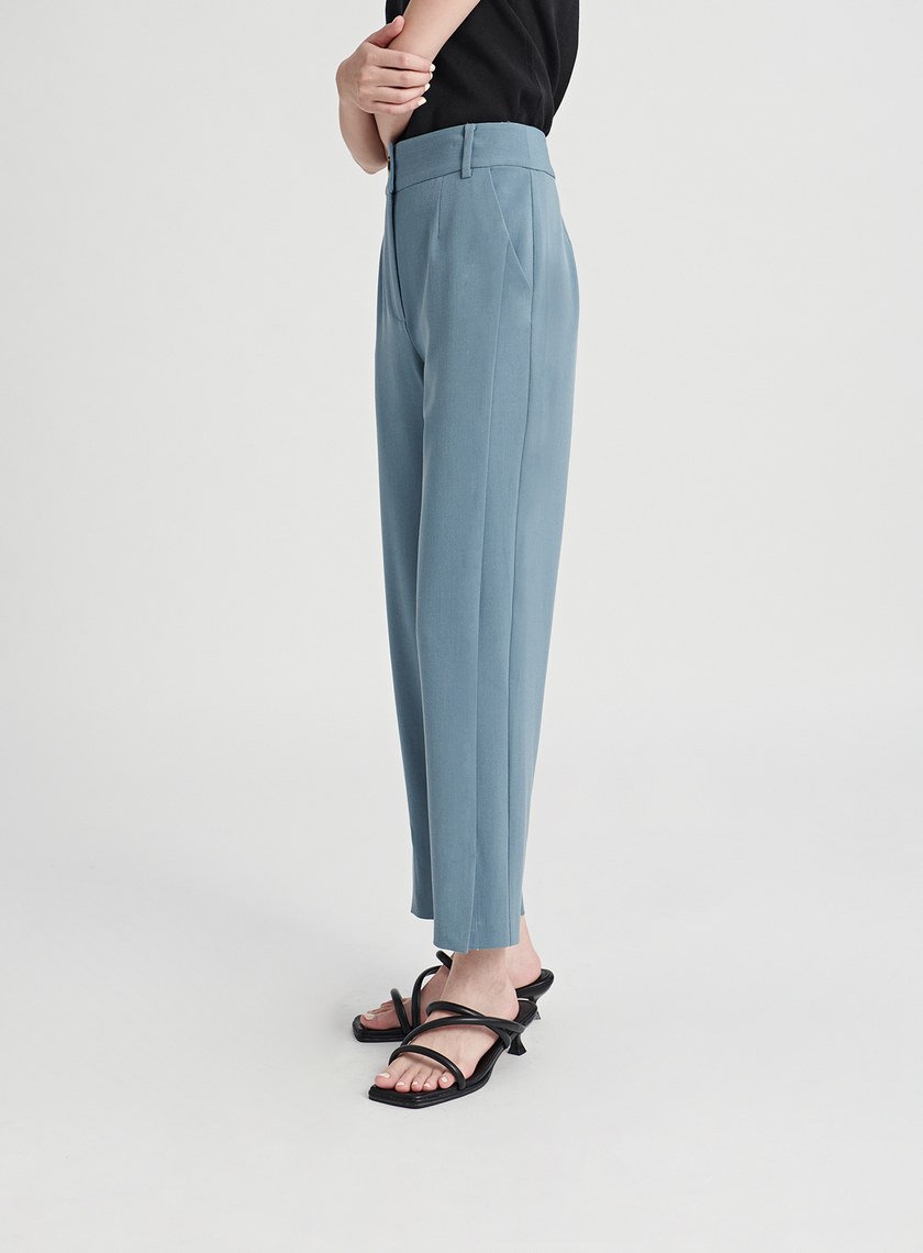 修身開衩直筒九分西裝褲