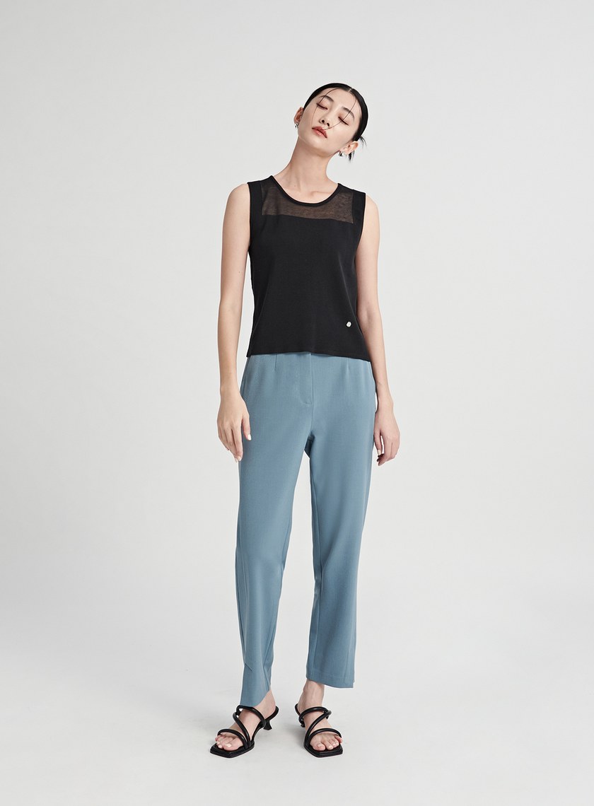 修身開衩直筒九分西裝褲