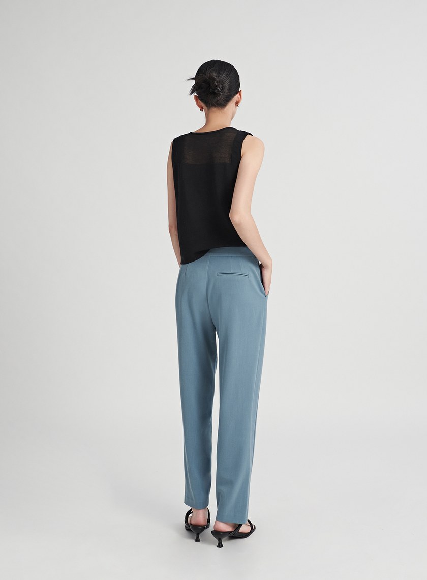 修身開衩直筒九分西裝褲