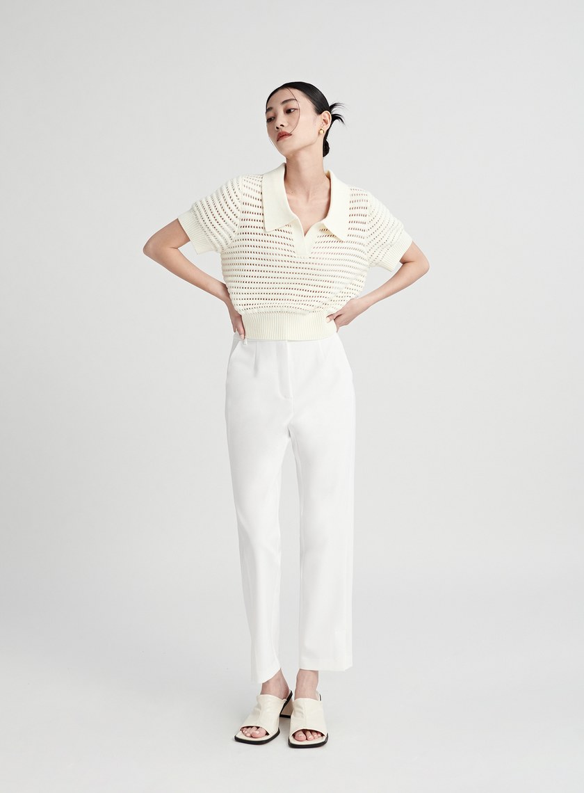 修身開衩直筒九分西裝褲