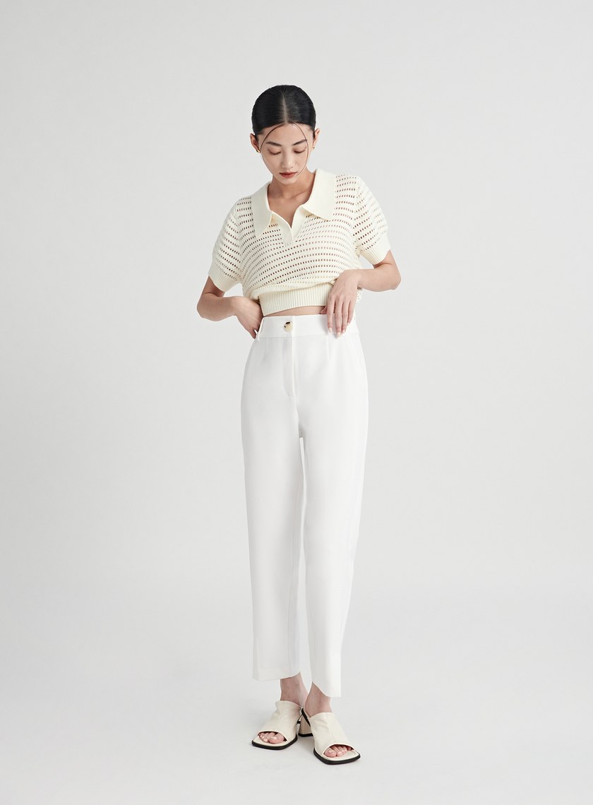 修身開衩直筒九分西裝褲