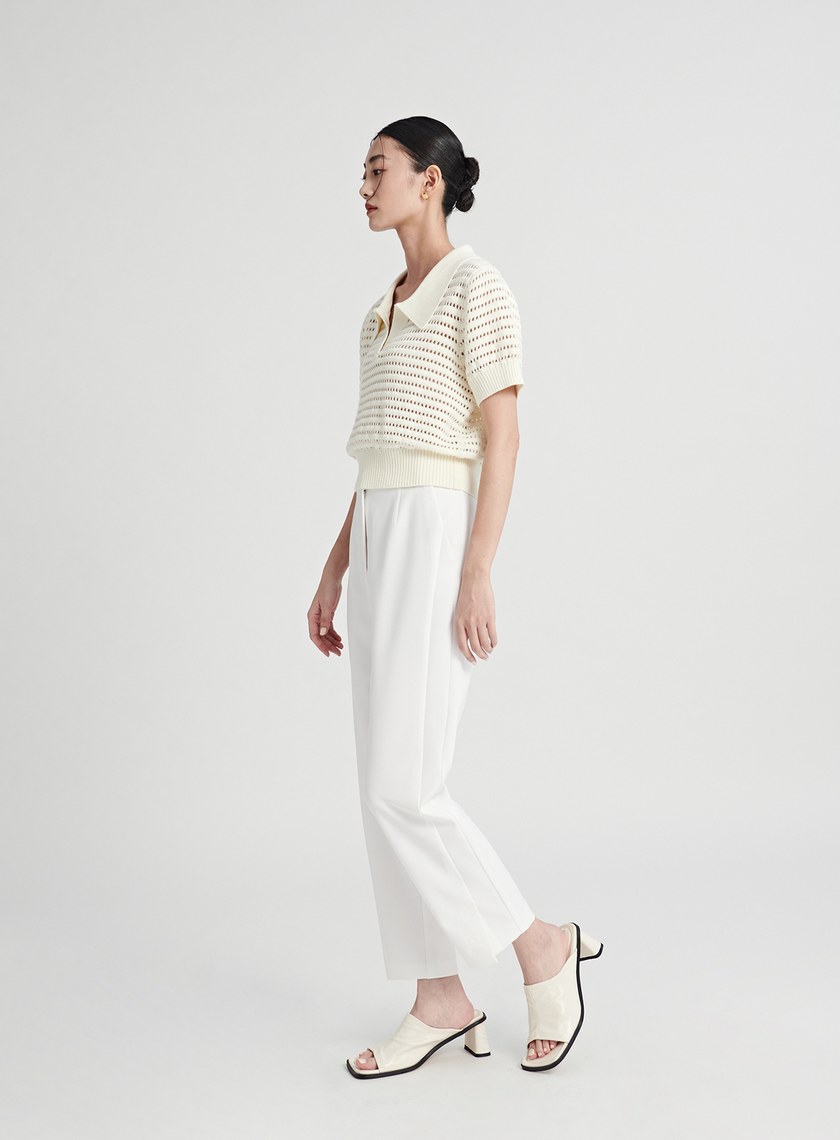 修身開衩直筒九分西裝褲