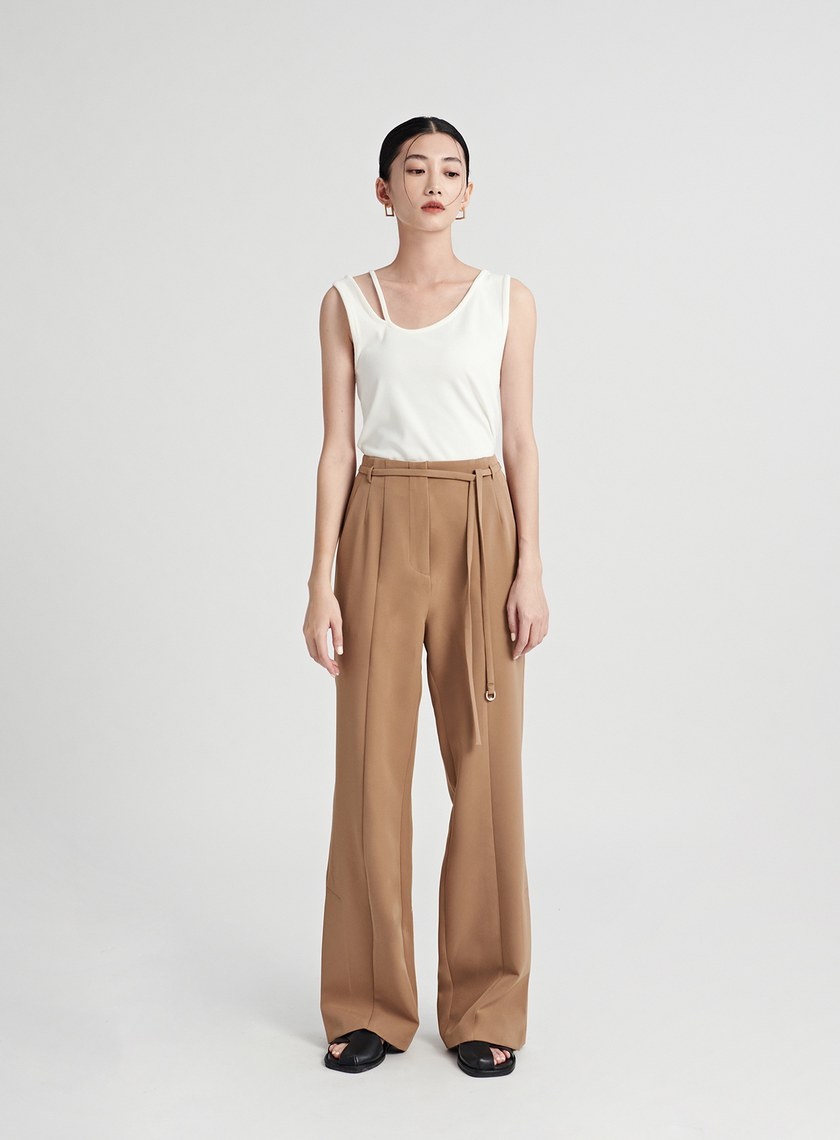 時髦D環垂墜感西裝褲