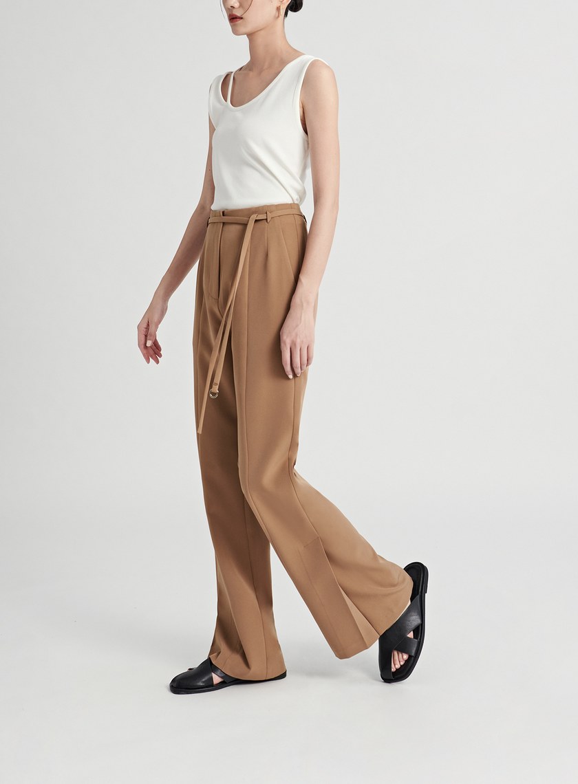 時髦D環垂墜感西裝褲