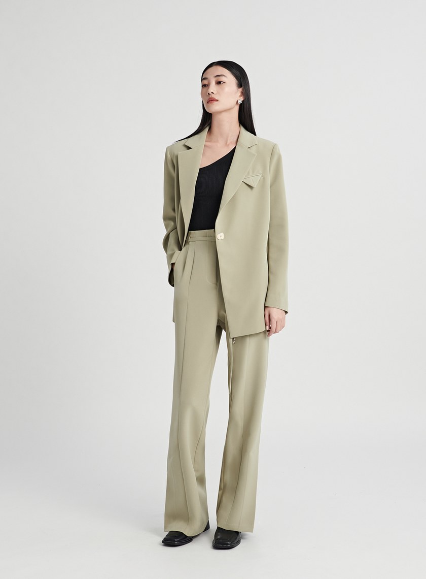 時髦D環垂墜感西裝褲