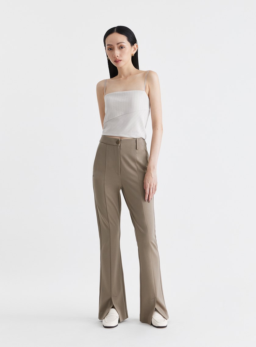 顯瘦微喇叭開衩美腿褲