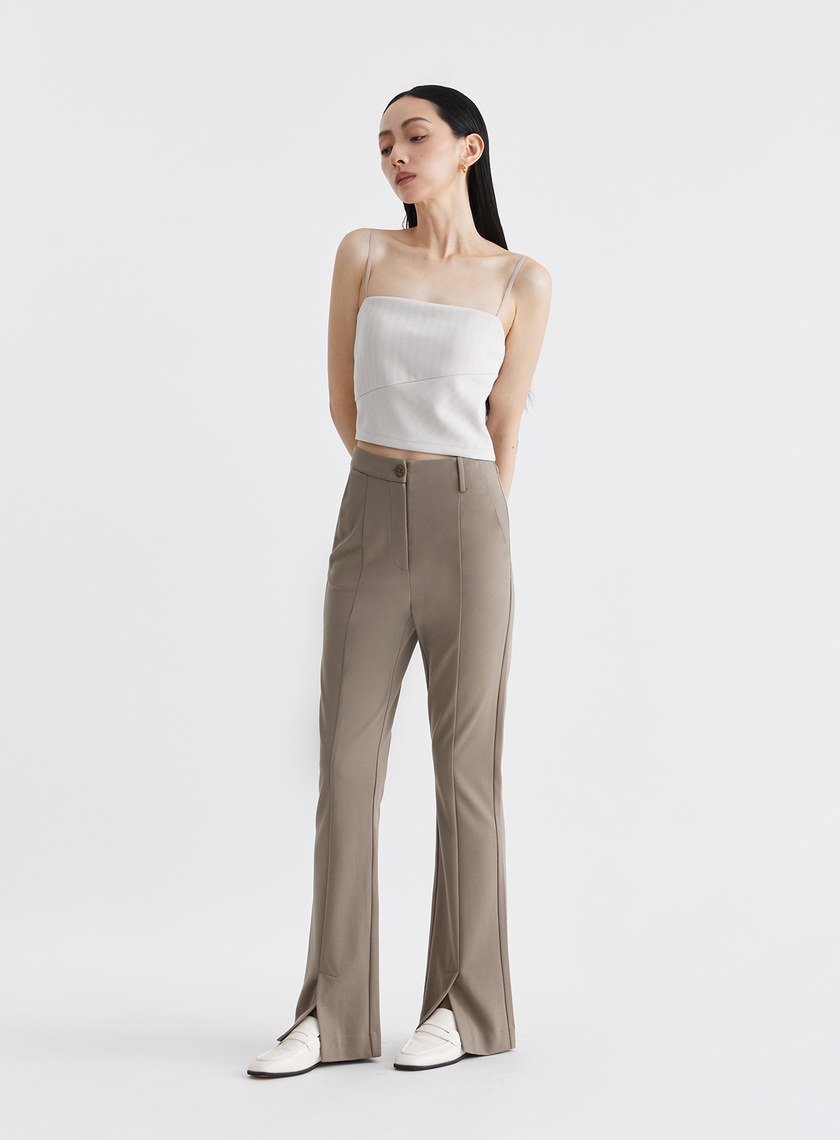 顯瘦微喇叭開衩美腿褲