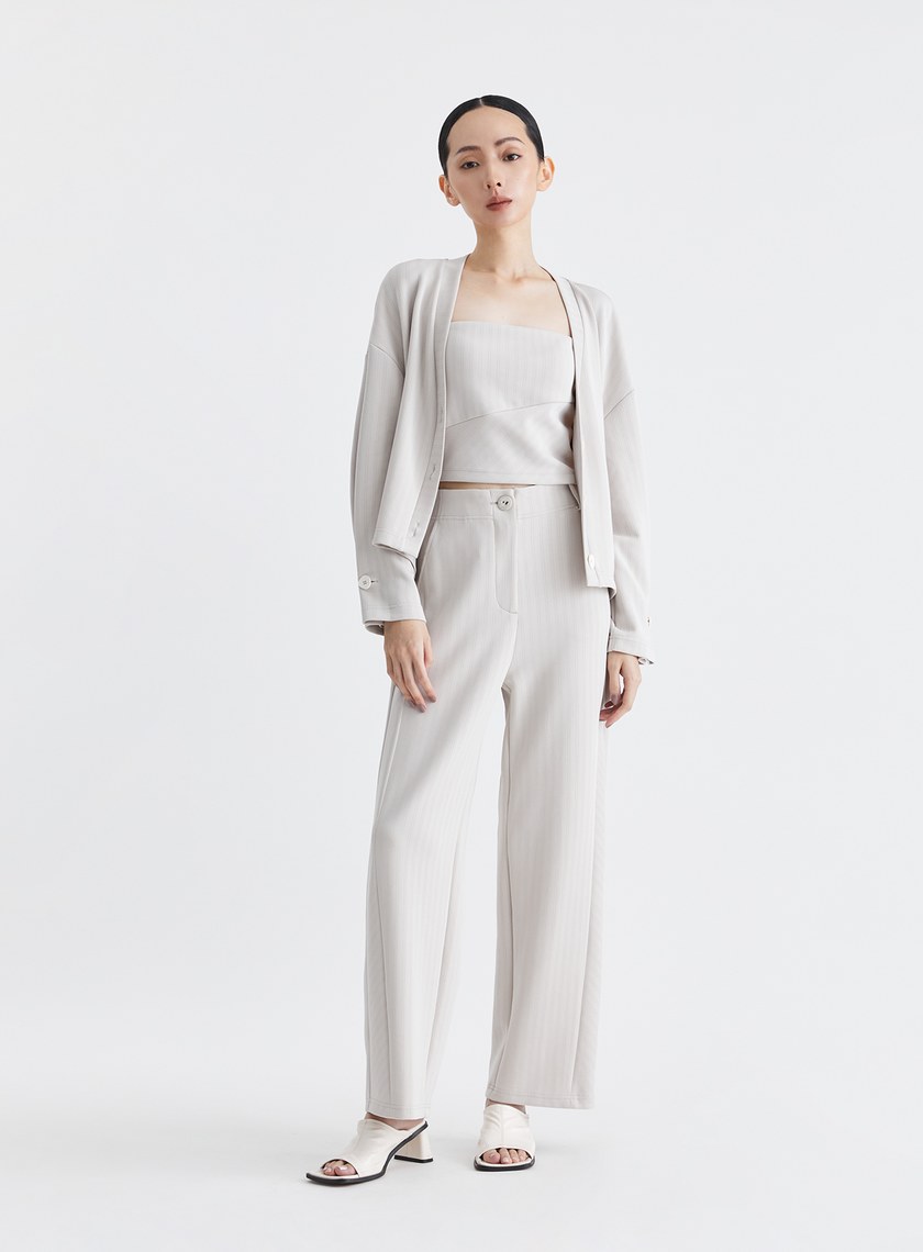 慵懶舒適細條紋針織西裝褲