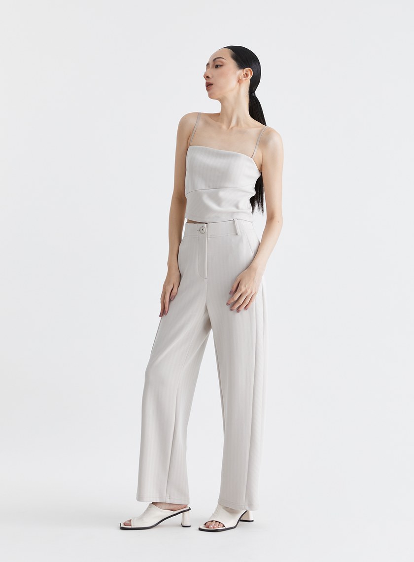 慵懶舒適細條紋針織西裝褲