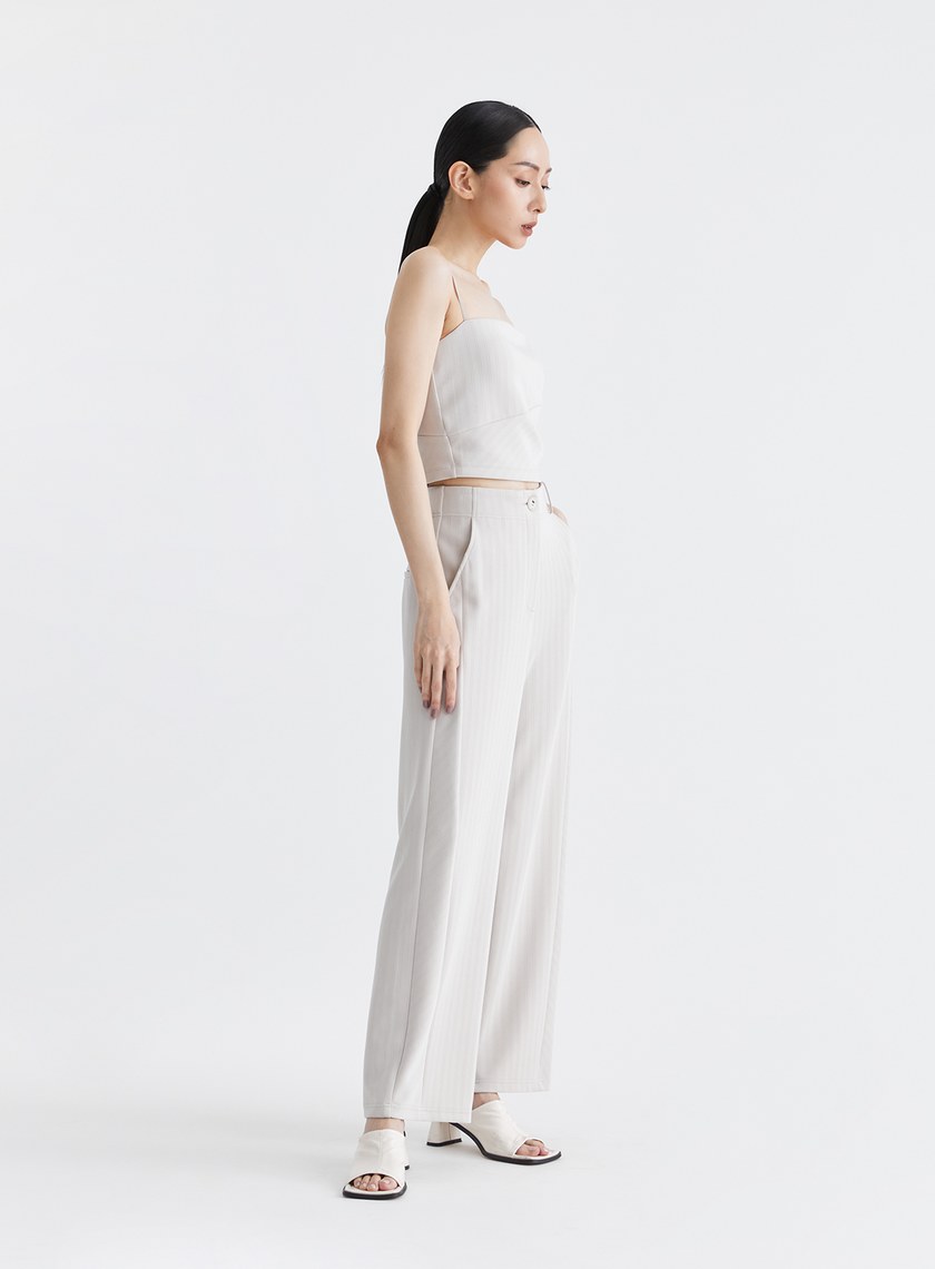 慵懶舒適細條紋針織西裝褲