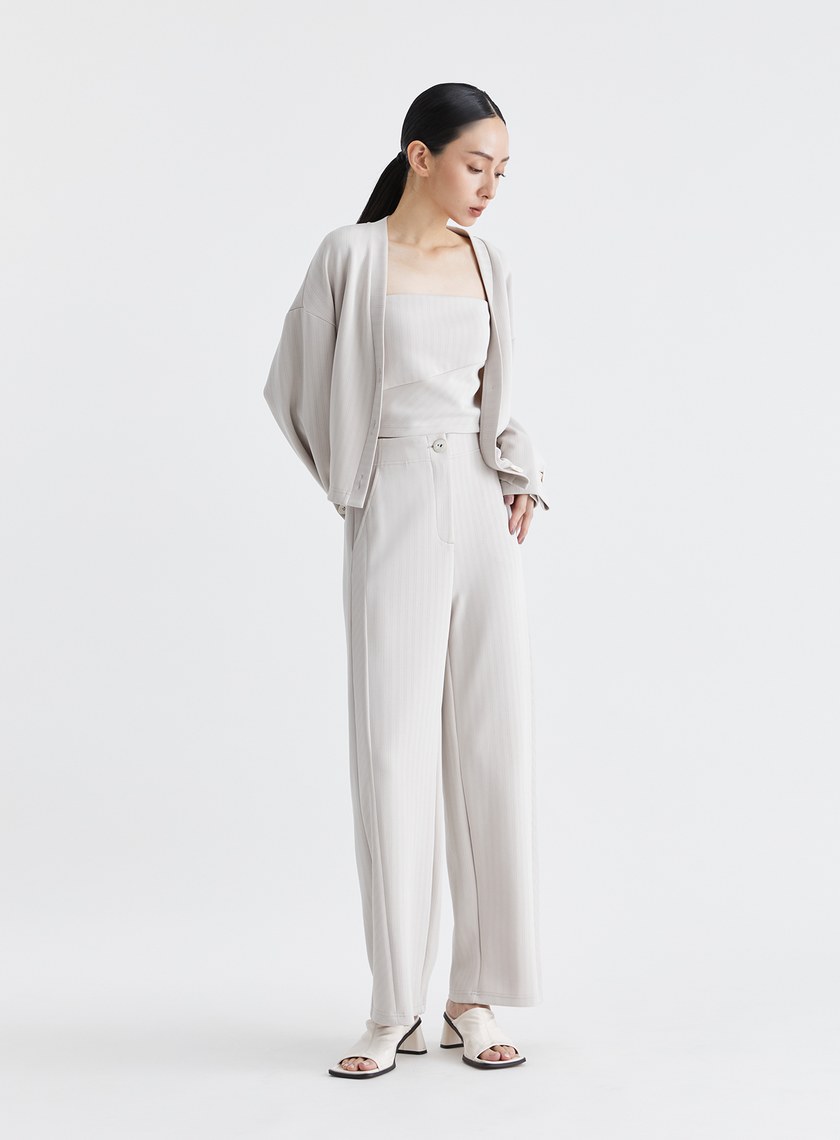 慵懶舒適細條紋針織西裝褲