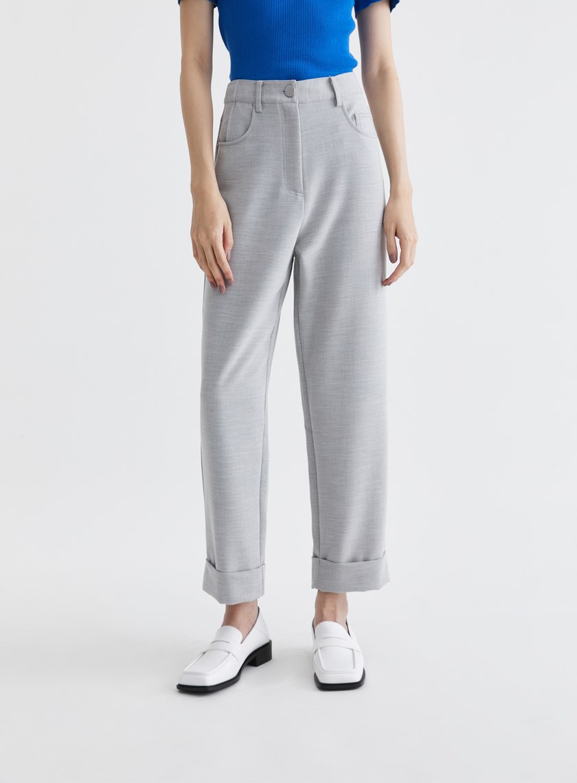 雙色織紋反摺西裝直筒褲